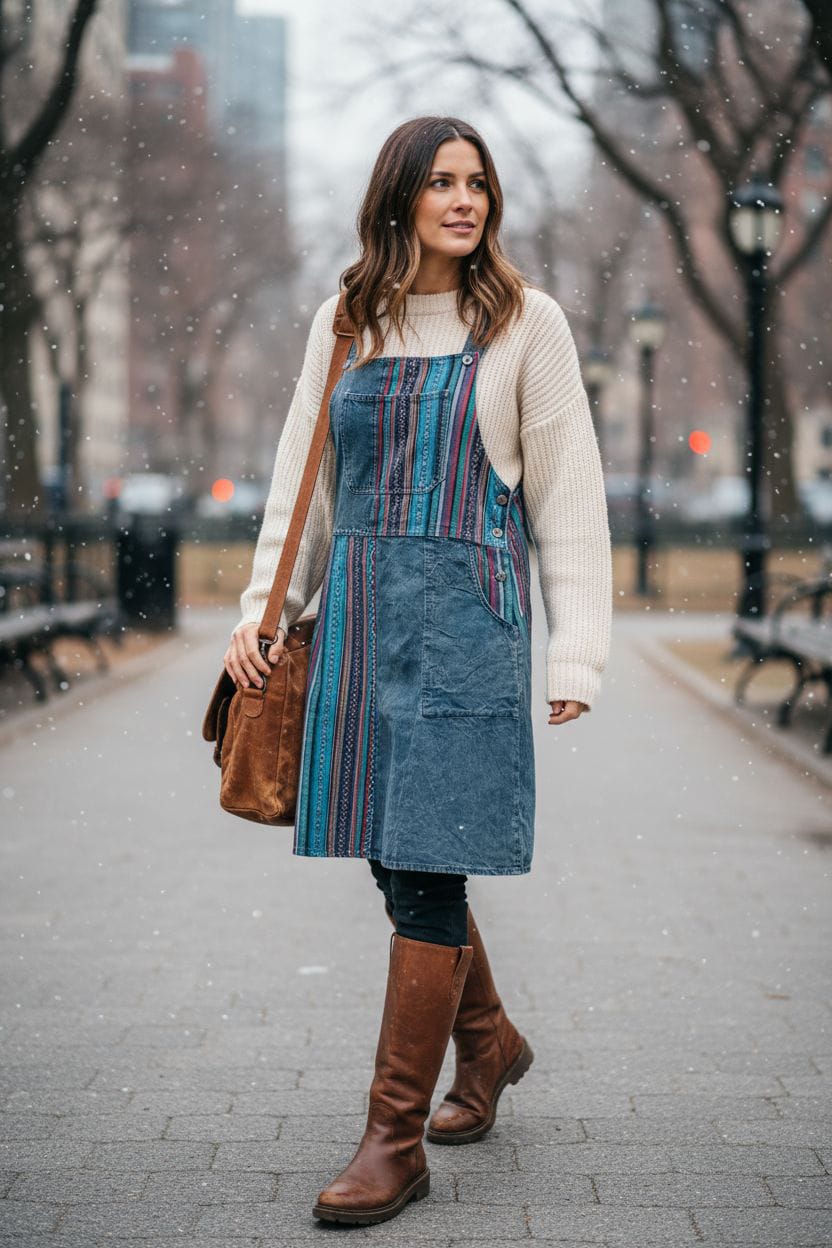 dlhé overalové šaty Lia bavlnené etno vzor mesto outfit