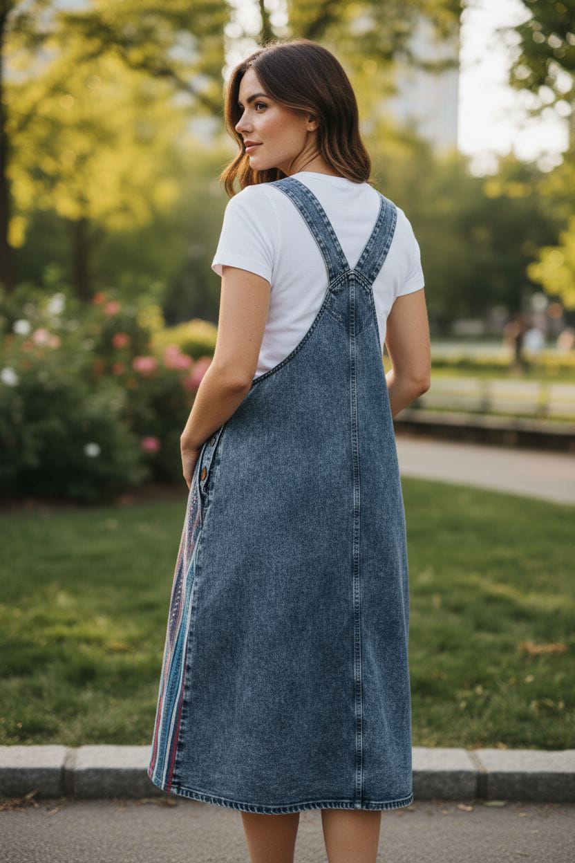 dlhé overalové šaty Lia bavlnené etno vzor mesto outfit