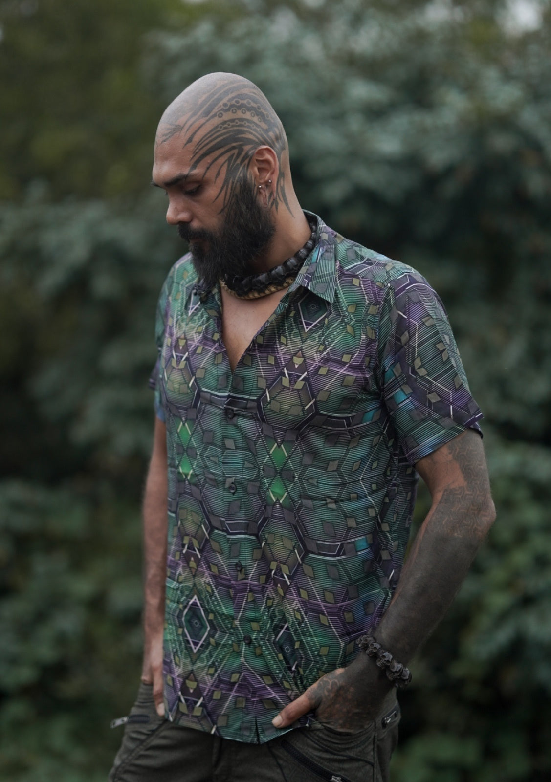 Pánska bambusová košeľa Mystic Fractal s originálnym fraktálnym dizajnom