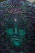Detail psychedelickej geometrickej potlače Mystic Fractal na bambusovej košeli