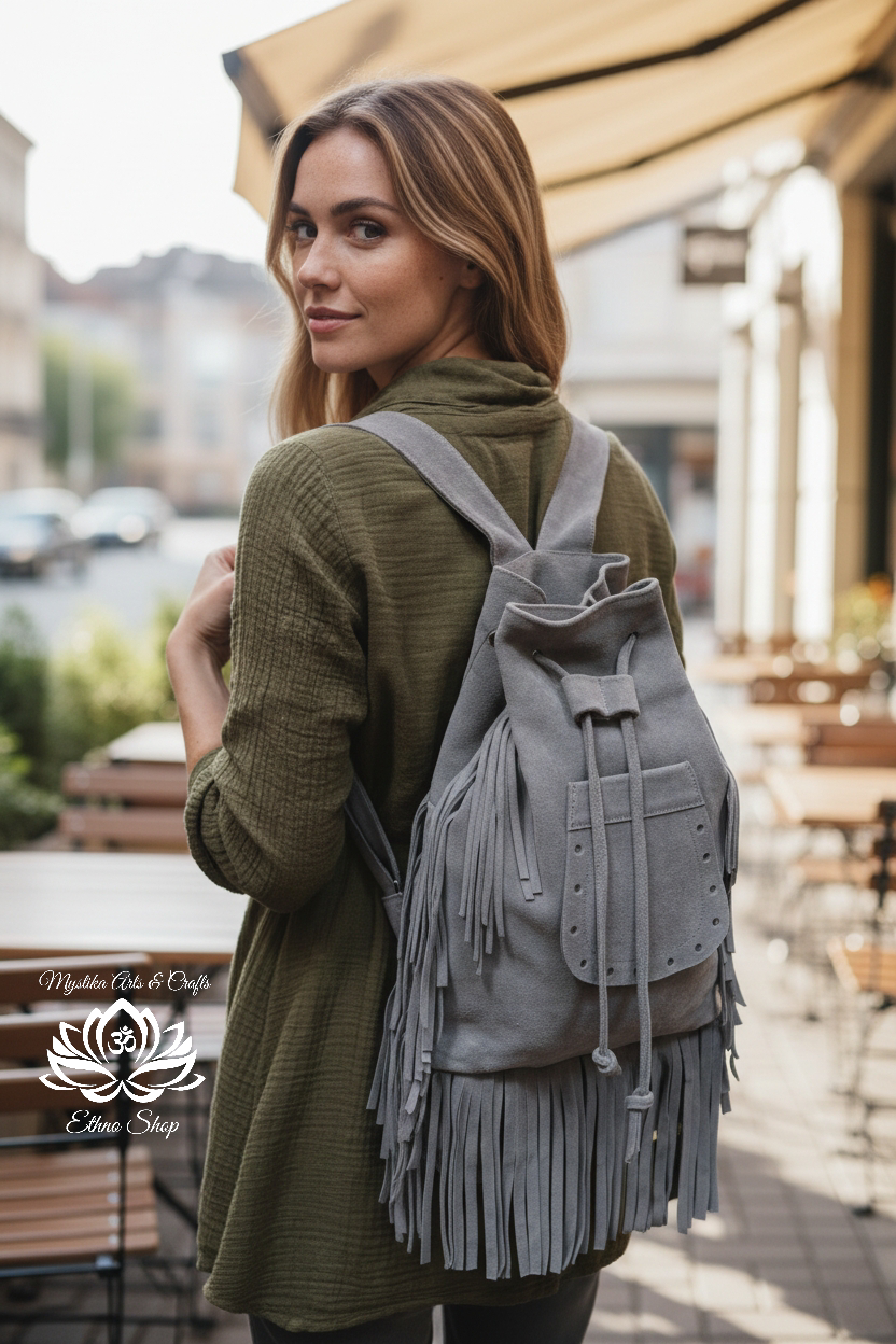 Kožený ruksak Bohemian sivý