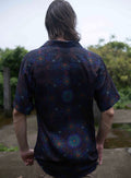 back view of bamboo lightweight summer shirt for men with trippy mandala print