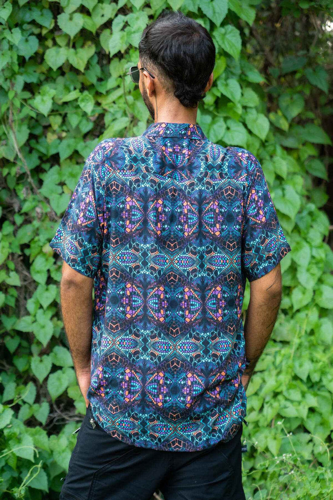 mens bamboo psychedelic shirt kaleidoscope print front view