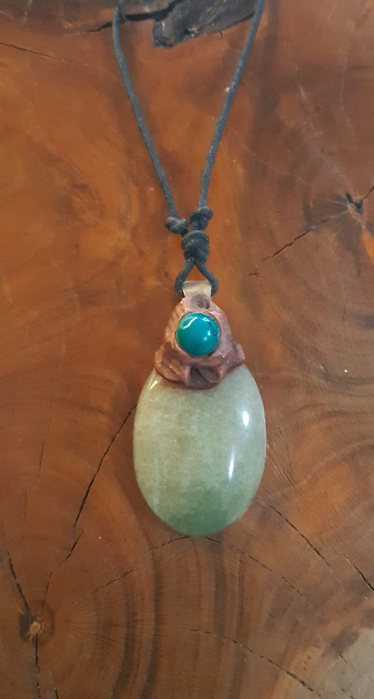 Pendant Mossy agate and turquoise 076