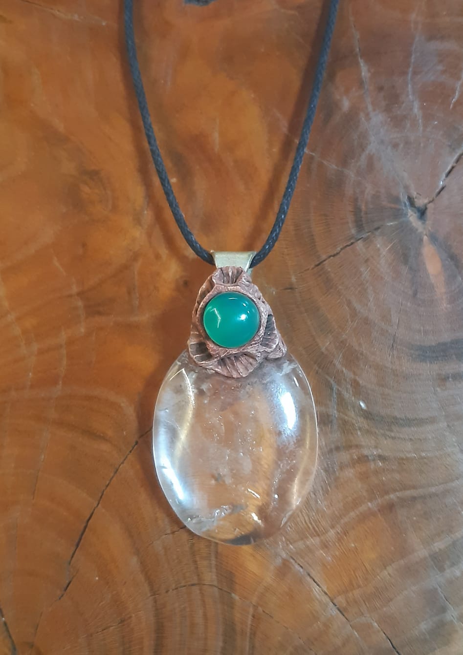 Crystal and aventurine pendant 043