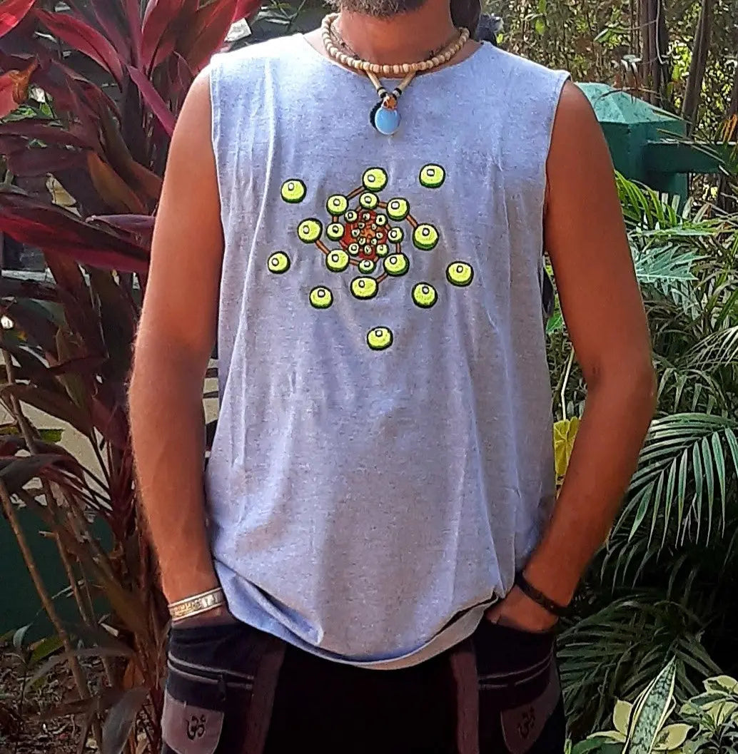 Pánske tielko Atomic sivé – bavlnené tielko s UV výšivkou a etno dizajnom